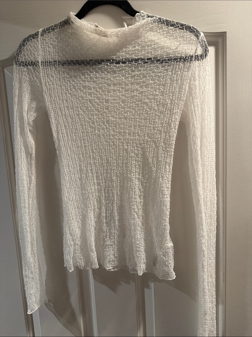 Free People White Sheer Textured Crew Top